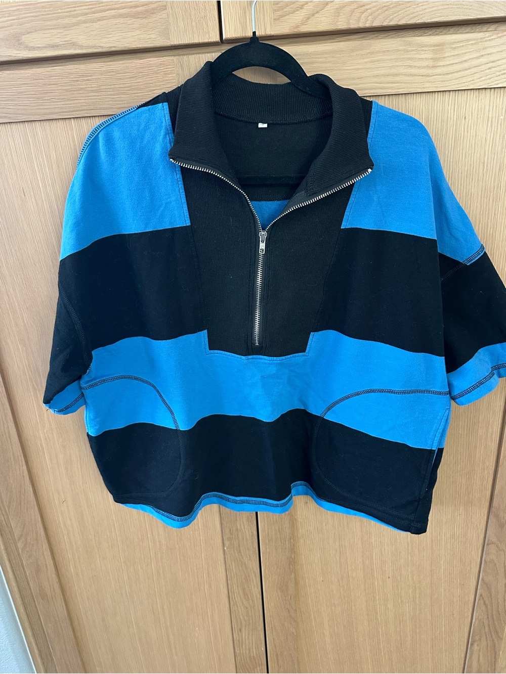 Blue and Black Half-Zip Striped Pullover/Shorts Set size S